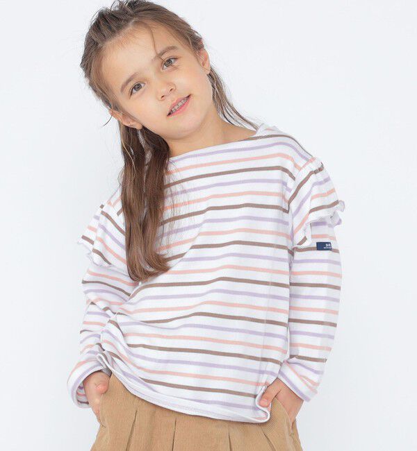 SHIPS KIDS「SHIPS KIDS:100～130cm/ボーダー フリル ロングスリーブ Tシャツ」|Tシャツ・カットソー|