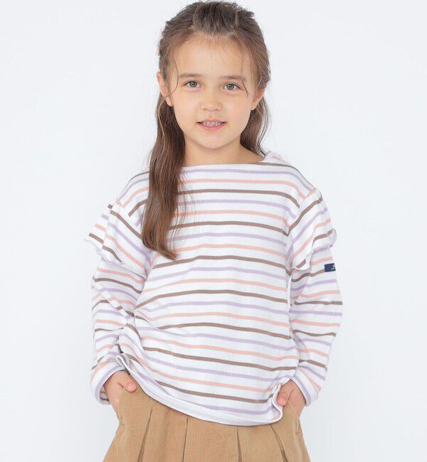 SHIPS KIDS「SHIPS KIDS:100～130cm/ボーダー フリル ロングスリーブ Tシャツ」|Tシャツ・カットソー|
