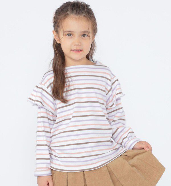 SHIPS KIDS「SHIPS KIDS:100～130cm/ボーダー フリル ロングスリーブ Tシャツ」|Tシャツ・カットソー|