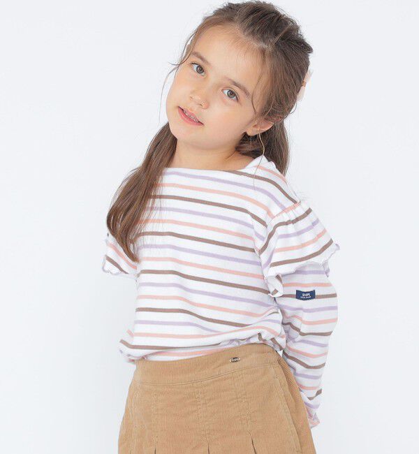 SHIPS KIDS「SHIPS KIDS:100～130cm/ボーダー フリル ロングスリーブ Tシャツ」|Tシャツ・カットソー|