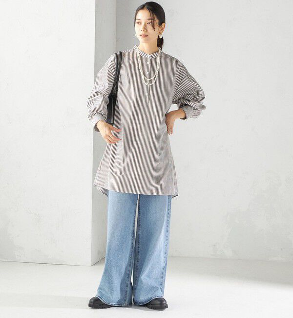 SHIPS for women「〈手洗い可能〉ストライプ バックタック チュニック シャツ」|チュニック|