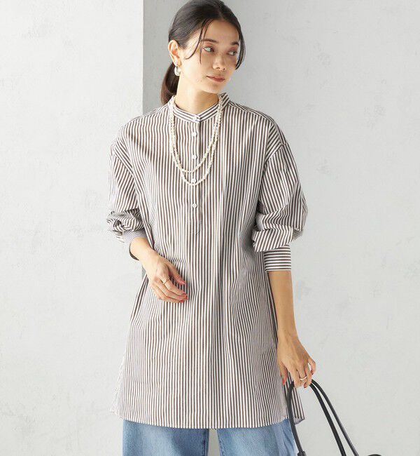 SHIPS for women「〈手洗い可能〉ストライプ バックタック チュニック シャツ」|チュニック|