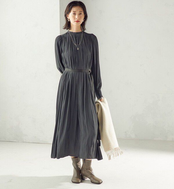 SHIPS for women「〈手洗い可能〉カッセン ギャザー ベルト付き 長袖 ワンピース」|ワンピース|