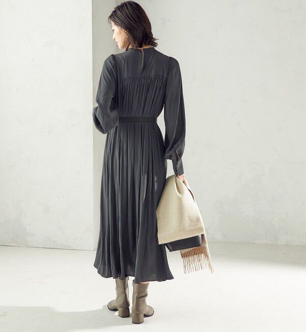 SHIPS for women「〈手洗い可能〉カッセン ギャザー ベルト付き 長袖 ワンピース」|ワンピース|