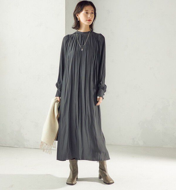 SHIPS for women「〈手洗い可能〉カッセン ギャザー ベルト付き 長袖 ワンピース」|ワンピース|