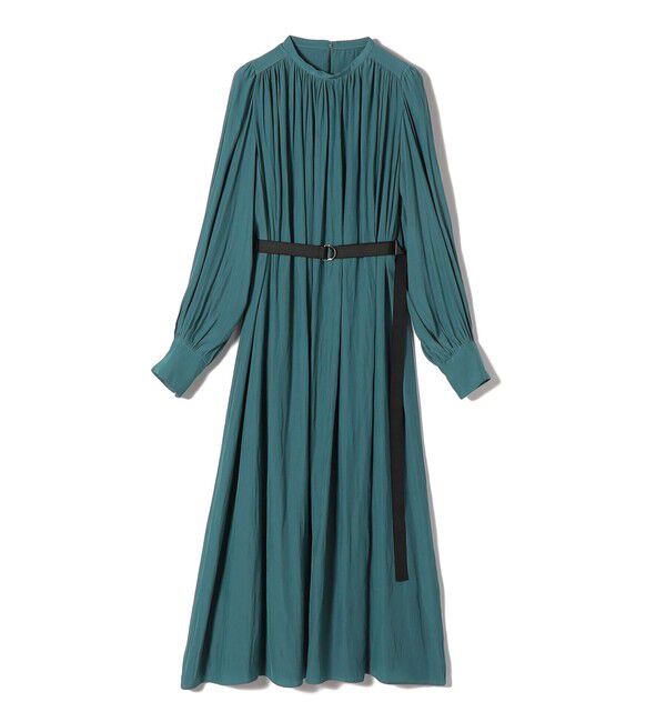 SHIPS for women「〈手洗い可能〉カッセン ギャザー ベルト付き 長袖 ワンピース」|ワンピース|グリーン