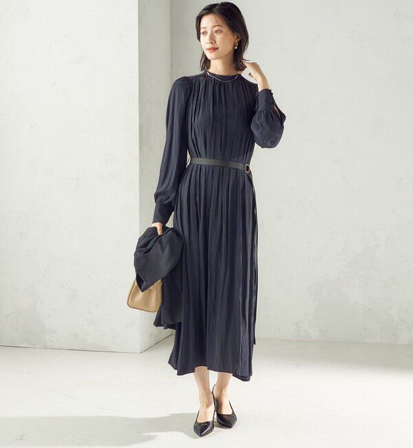 SHIPS for women「〈手洗い可能〉カッセン ギャザー ベルト付き 長袖 ワンピース」|ワンピース|