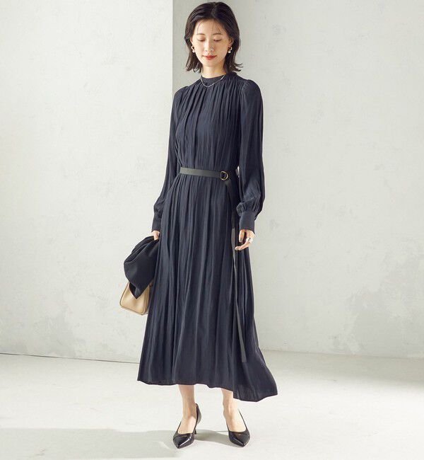 SHIPS for women「〈手洗い可能〉カッセン ギャザー ベルト付き 長袖 ワンピース」|ワンピース|
