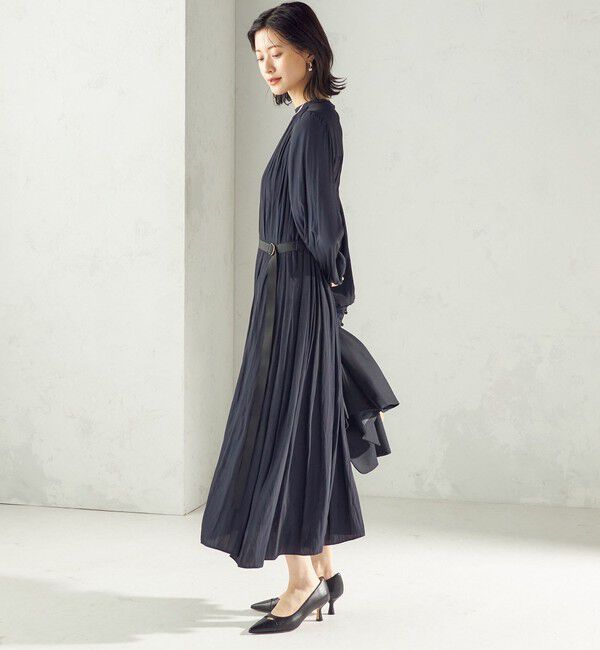 SHIPS for women「〈手洗い可能〉カッセン ギャザー ベルト付き 長袖 ワンピース」|ワンピース|