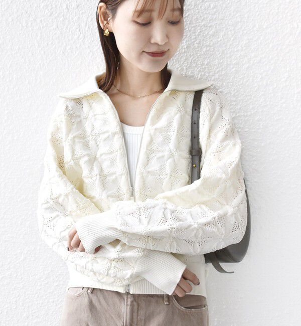 SHIPS for women「《予約》【WEB限定】〈手洗い可能〉フラワー ジャカード ジップ カーディガン」|カーディガン|