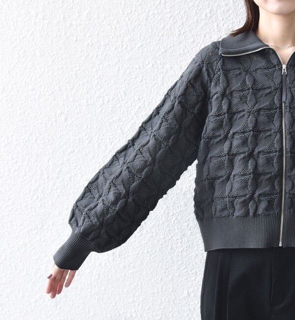 SHIPS for women「《予約》【WEB限定】〈手洗い可能〉フラワー ジャカード ジップ カーディガン」|カーディガン|