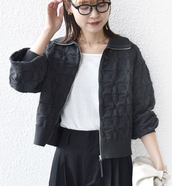 SHIPS for women「《予約》【WEB限定】〈手洗い可能〉フラワー ジャカード ジップ カーディガン」|カーディガン|