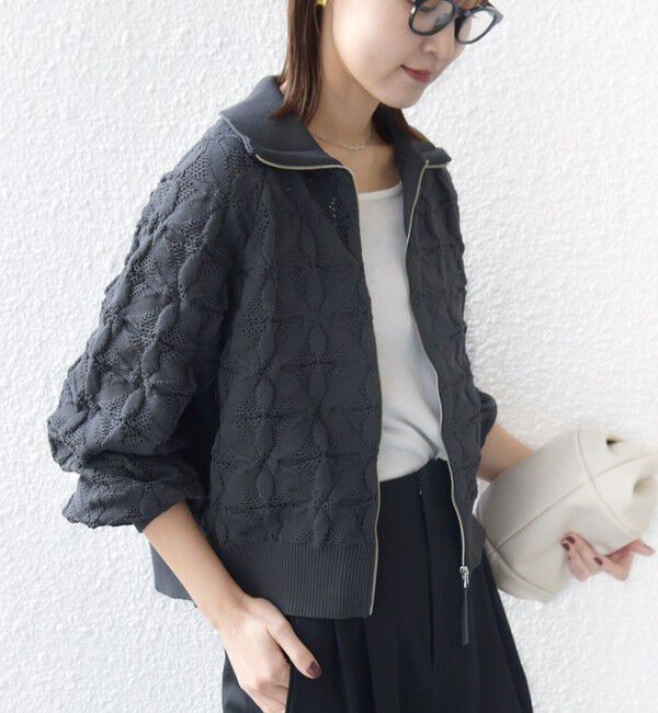 SHIPS for women「《予約》【WEB限定】〈手洗い可能〉フラワー ジャカード ジップ カーディガン」|カーディガン|