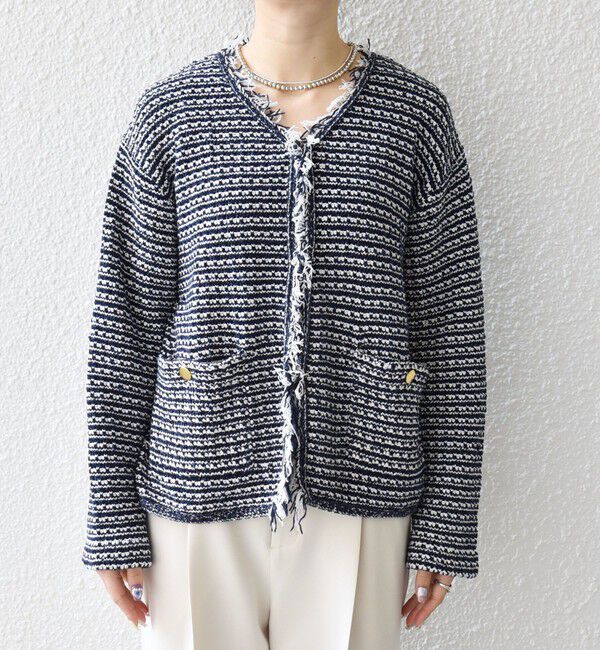 SHIPS any「《予約》SHIPS any:〈手洗い可能〉フリンジ Vネック カーディガン ジャケット」|カーディガン|