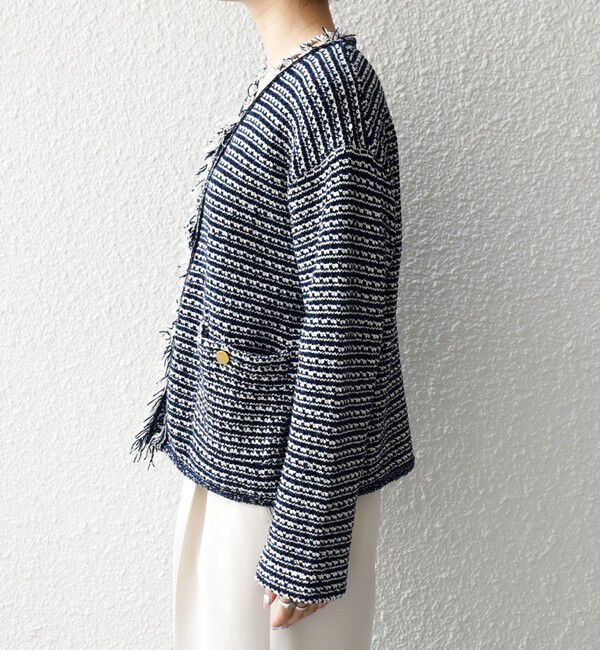 SHIPS any「《予約》SHIPS any:〈手洗い可能〉フリンジ Vネック カーディガン ジャケット」|カーディガン|