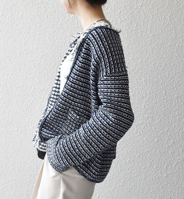 SHIPS any「《予約》SHIPS any:〈手洗い可能〉フリンジ Vネック カーディガン ジャケット」|カーディガン|