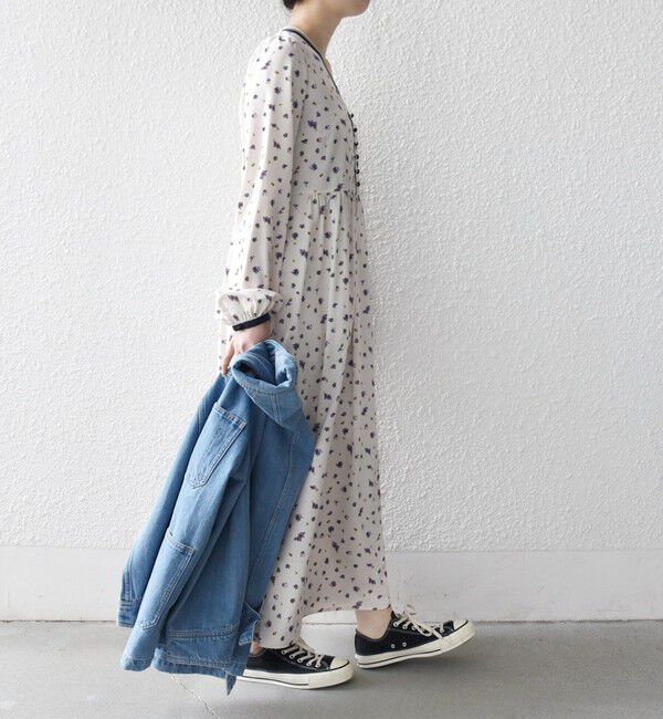 SHIPS any「《予約》SHIPS any:〈洗濯機可能〉フラワー プリント ウエストギャザー Vネック ワンピース」|ワンピース|