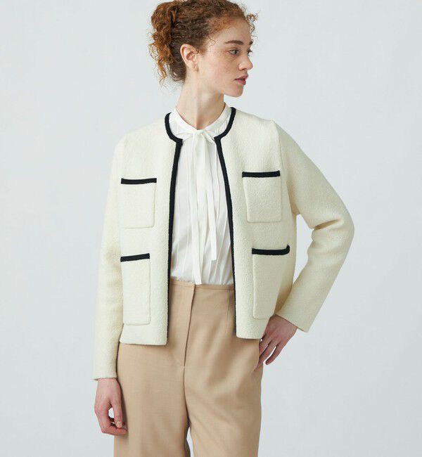 【ぱいのみ様】ballsey ブークレーカーディガン ノーカラージャケット ウールナイロンブークレー フロントオープンカーディガン（Ballsey