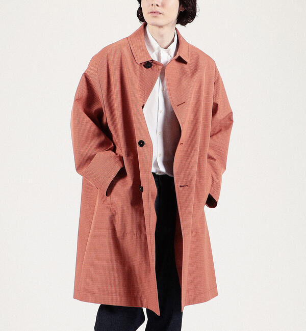 TOMORROWLAND MENS「シルクコットンボンディング ハウンドトゥース ステンカラーコート」|ステンカラーコート|