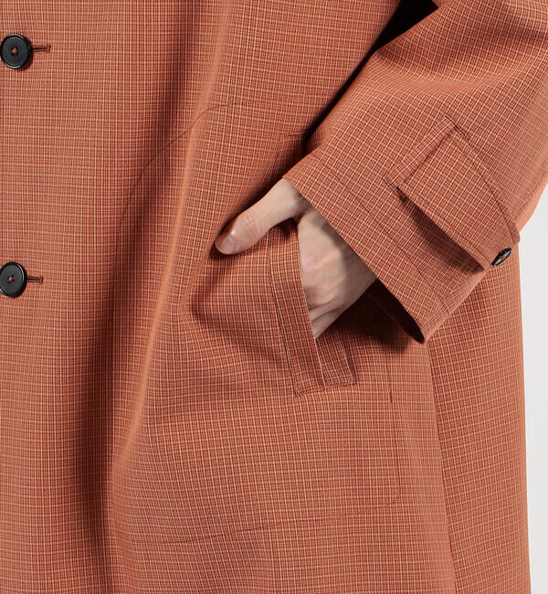 TOMORROWLAND MENS「シルクコットンボンディング ハウンドトゥース ステンカラーコート」|ステンカラーコート|