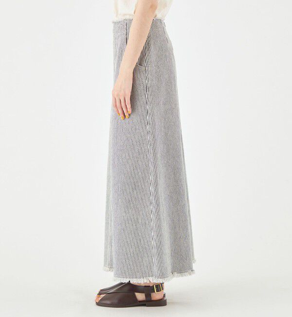 MACPHEE「ヒッコリーストライプデニム セミフレアマキシスカート」|フレア|