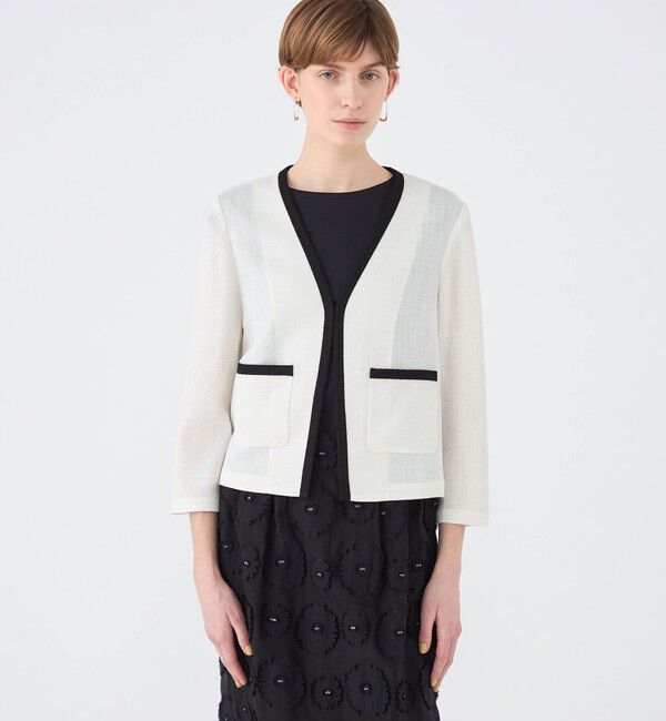 Ballsey「ポリエステルレーヨンカラミ Vカラージャケット」|ノーカラージャケット|