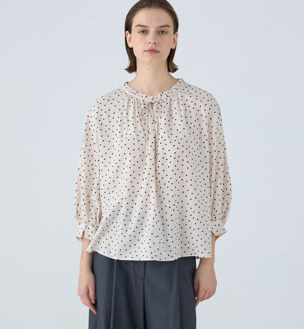 Ballsey「ドットプリント フリルネックブラウス」|シャツ・ブラウス|