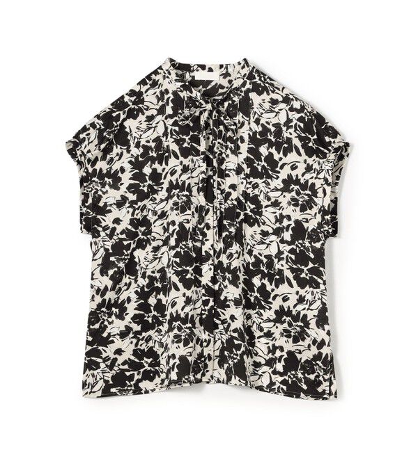 Ballsey「モノクロームフラワープリント ピンタックフレンチスリーブブラウス」|シャツ・ブラウス|18 ブラック系