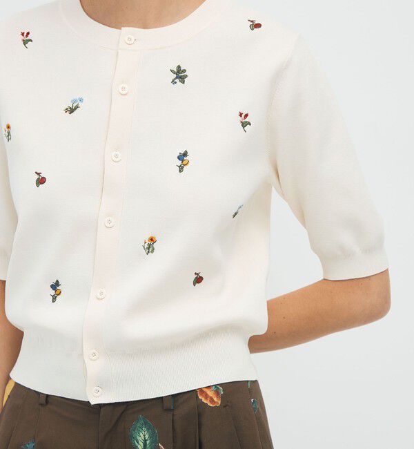 CABaN「GREEN SHOWER エンブロイダリーハーフスリーブカーディガン」|カーディガン|