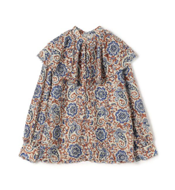 SOULEIADO「ラメカットジャカード ワイドカラーブラウス」|シャツ・ブラウス|46 ブラウン系