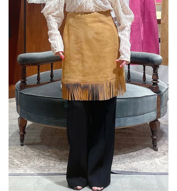 IENA LA BOUCLE「IENA LA BOUCLE レザーフリンジミニスカート」|スカート|キャメル