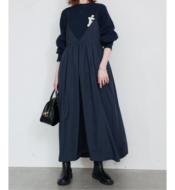 SLOBE IENA「《WEB限定/追加》タフタギャザーキャミワンピース」|ワンピース|ネイビー