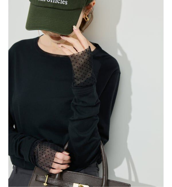 SLOBE IENA「《追加》レイヤードフロッキードットスリーブロンTEE」|Tシャツ・カットソー|ブラック