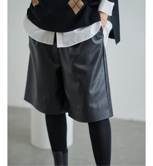 IENA「フェイクレザーハーフパンツ」|その他|ブラック