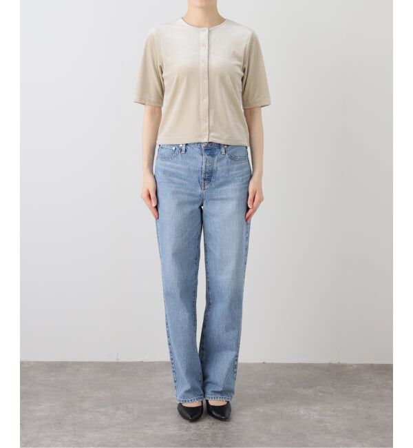 SLOBE IENA「ベロアスナップ5分袖カーディガン」|カーディガン|