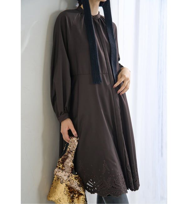 IENA「エンブロイダードティアードレス」|ワンピース|ブラウン