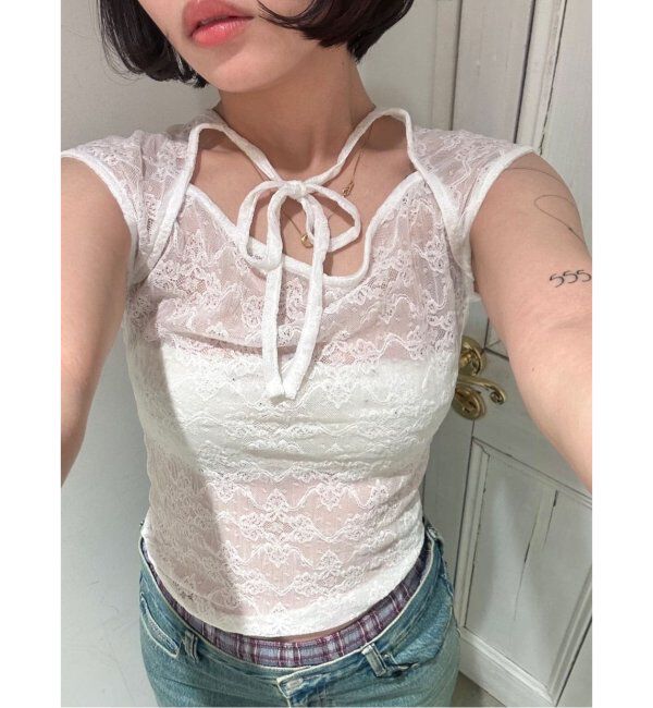 Oriens JOURNAL STANDARD「ストレッチレースフロントリボンTee」|Tシャツ・カットソー|ホワイト