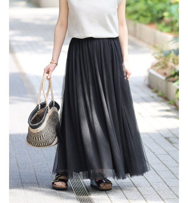 JOURNAL STANDARD relume「《WEB限定追加5》ウォッシャブルチュールイージースカート」|スカート|ブラック