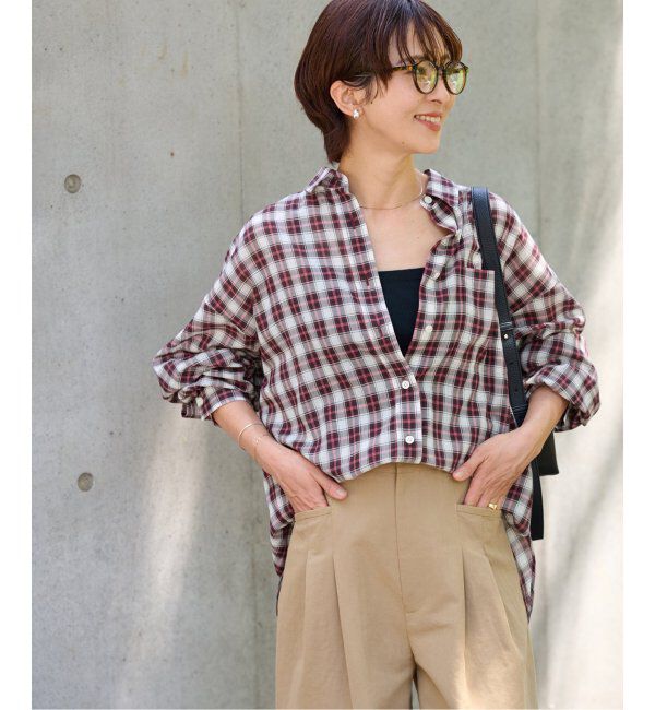 JOURNAL STANDARD relume「《追加2 / 新色》コットンローンチェックオーバーサイズシャツ」|シャツ・ブラウス|レッド