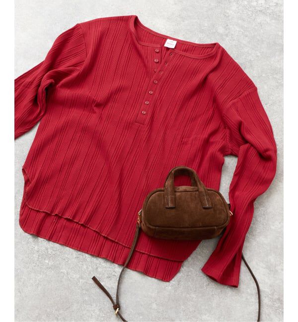 JOURNAL STANDARD「別注【HEALTH KNIT/ヘルスニット】オフショルダーヘンリーネックPO」|Tシャツ・カットソー|レッド