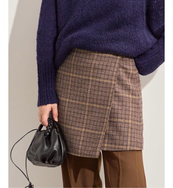 journal standard L'essage「シェットランドウールチェックラップスカート」|スカート|ブラウン B