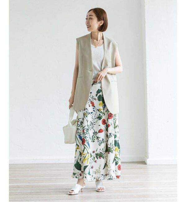 NOBLE「ボタニカルフラワーフリルロングスカート」|スカート|