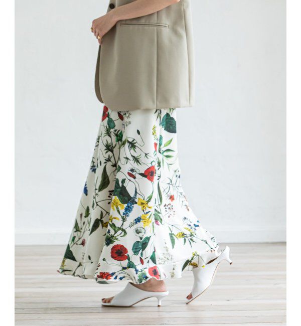 NOBLE「ボタニカルフラワーフリルロングスカート」|スカート|