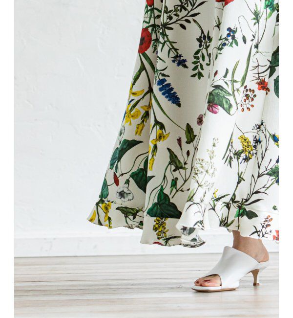 NOBLE「ボタニカルフラワーフリルロングスカート」|スカート|