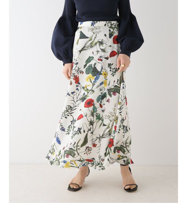 NOBLE「ボタニカルフラワーフリルロングスカート」|スカート|