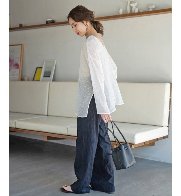 Spick and Span「《手洗い可 / 追加》メッシュリネンルーズプルオーバー」|シャツ・ブラウス|