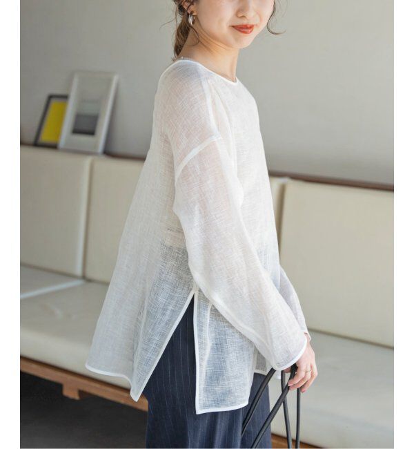 Spick and Span「《手洗い可 / 追加》メッシュリネンルーズプルオーバー」|シャツ・ブラウス|