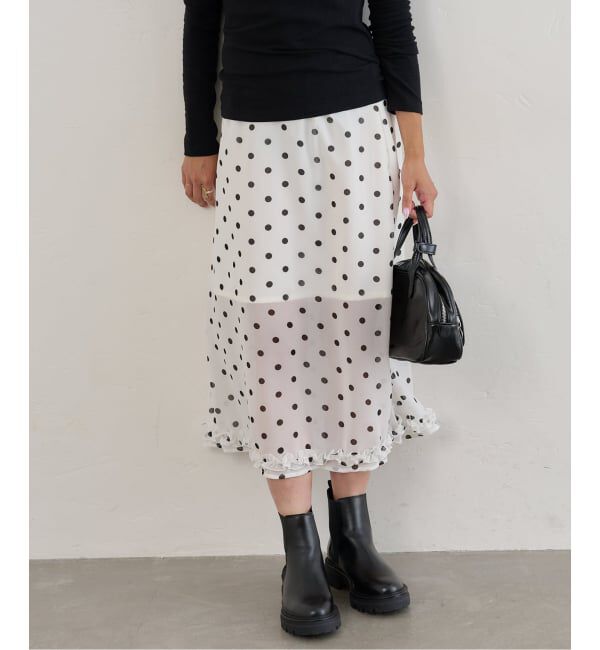 U by SPICK&SPAN「ドットプリントシアーロングスカート」|スカート|ホワイト