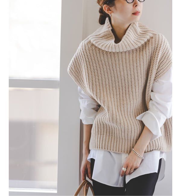 NOBLE「《追加》3G片畦ハイネックベスト」|ベスト・ジレ|ベージュ