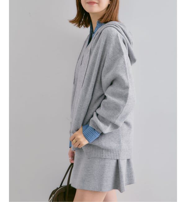 U by SPICK&SPAN「FLUFFYボタンアップフーディー」|ニット・セーター|グレーA